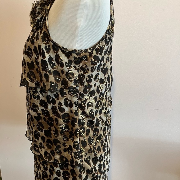 BCX Womens Animal Print Tank Top, Size Large, Tiered, Sheer, Black/Tan/Gold - Picture 7 of 7